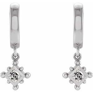 Platinum Natural White Sapphire Beaded Bezel-Set Hoop Earrings – image 2