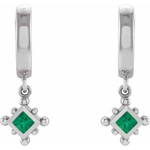 Sterling Silver Natural Emerald Beaded Bezel-Set Hoop Earrings – image 2