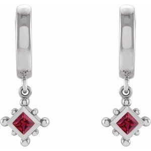 14K White Gold Natural Ruby Beaded Bezel-Set Hoop Earrings – image 2