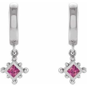 Platinum Natural Pink Tourmaline Beaded Bezel-Set Hoop Earrings – image 2