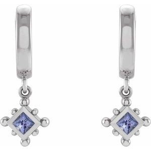 14K White Gold Natural Tanzanite Beaded Bezel-Set Hoop Earrings – image 2