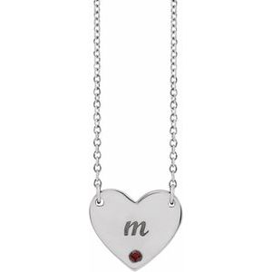 Platinum Natural Mozambique Garnet Engravable Heart 18" Necklace