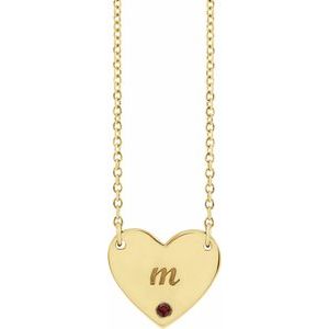 14K Yellow Gold Natural Mozambique Garnet Engravable Heart 18" Necklace