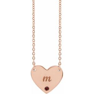 14K Rose Gold Natural Mozambique Garnet Engravable Heart 18" Necklace