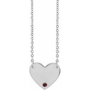 Sterling Silver Natural Mozambique Garnet Engravable Heart 18" Necklace