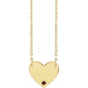 14K Yellow Gold Natural Mozambique Garnet Engravable Heart 18" Necklace