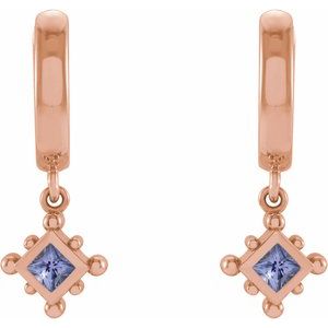 14K Rose Gold Natural Tanzanite Beaded Bezel-Set Hoop Earrings – image 2