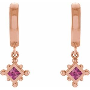 14K Rose Gold Natural Pink Tourmaline Beaded Bezel-Set Hoop Earrings – image 2