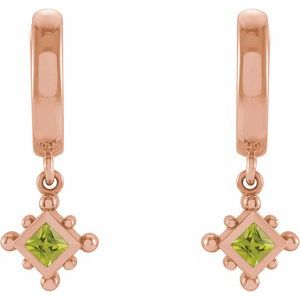 14K Rose Gold Natural Peridot Beaded Bezel-Set Hoop Earrings – image 2