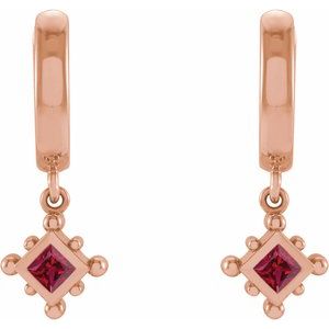 14K Rose Gold Lab-Grown Ruby Beaded Bezel-Set Hoop Earrings – image 2