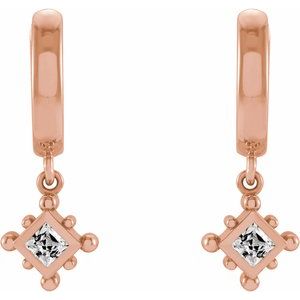 14K Rose Gold Natural White Sapphire Beaded Bezel-Set Hoop Earrings
