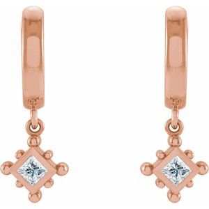14K Rose Gold 1/5 CT Natural Diamond Beaded Bezel-Set Hoop Earrings – image 2