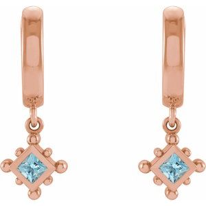 14K Rose Gold Natural Aquamarine Beaded Bezel-Set Hoop Earrings