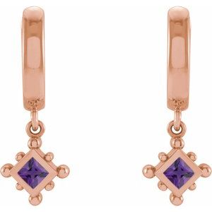 14K Rose Gold Natural Amethyst Beaded Bezel-Set Hoop Earrings