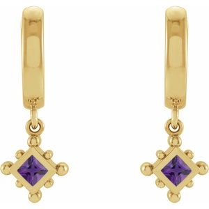14K Yellow Gold Natural Amethyst Beaded Bezel-Set Hoop Earrings – image 2