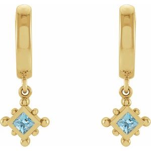14K Yellow Gold Natural Aquamarine Beaded Bezel-Set Hoop Earrings – image 2