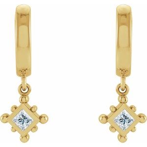 14K Yellow Gold 1/5 CT Natural Diamond Beaded Bezel-Set Hoop Earrings – image 2