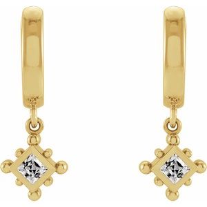 14K Yellow Gold Natural White Sapphire Beaded Bezel-Set Hoop Earrings – image 2