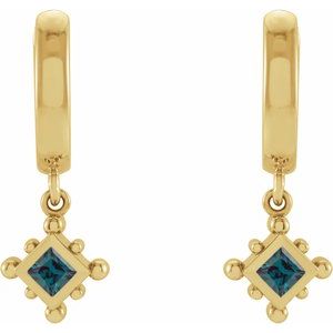 14K Yellow Gold Lab-Grown Alexandrite Beaded Bezel-Set Hoop Earrings