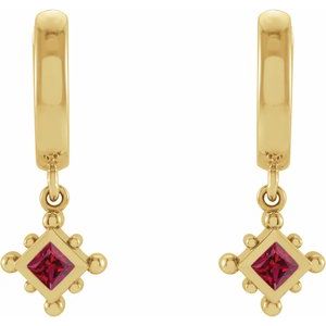 14K Yellow Gold Natural Ruby Beaded Bezel-Set Hoop Earrings – image 2