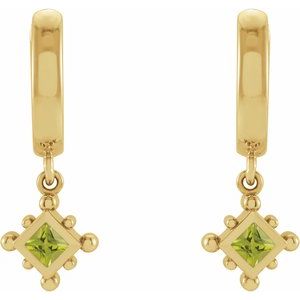 14K Yellow Gold Natural Peridot Beaded Bezel-Set Hoop Earrings – image 2
