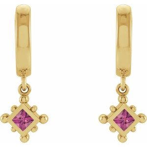 14K Yellow Gold Natural Pink Tourmaline Beaded Bezel-Set Hoop Earrings