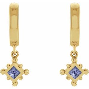 14K Yellow Gold Natural Tanzanite Beaded Bezel-Set Hoop Earrings – image 2