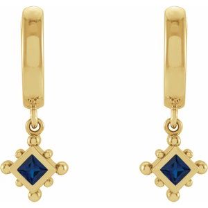 14K Yellow Gold Natural Blue Sapphire Beaded Bezel-Set Hoop Earrings – image 2