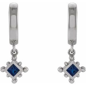 Sterling Silver Lab-Grown Blue Sapphire Beaded Bezel-Set Hoop Earrings – image 2