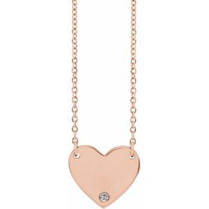 14K Rose Gold Natural White Sapphire Engravable Heart 18" Necklace