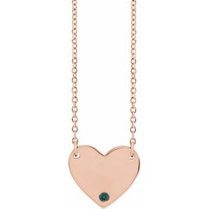 14K Rose Gold Natural Alexandrite Engravable Heart 18" Necklace