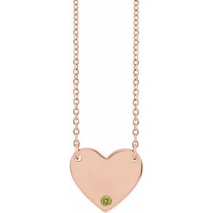 14K Rose Gold Natural Peridot Engravable Heart 18" Necklace