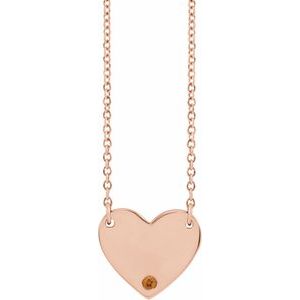 14K Rose Gold Natural Citrine Engravable Heart 18" Necklace