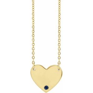 14K Yellow Gold Natural Blue Sapphire Engravable Heart 18" Necklace