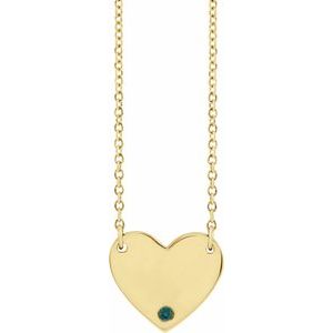 14K Yellow Gold Natural Alexandrite Engravable Heart 18" Necklace