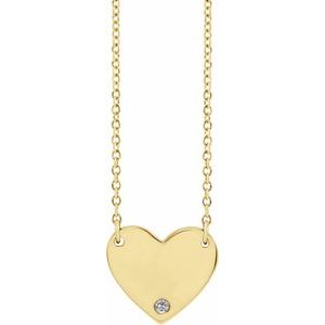 14K Yellow Gold Natural White Sapphire Engravable Heart 18" Necklace