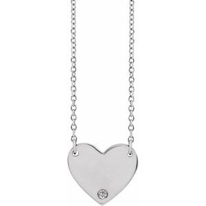 Platinum Natural White Sapphire Engravable Heart 18" Necklace