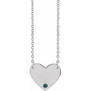 14K White Gold Natural Alexandrite Engravable Heart 18" Necklace