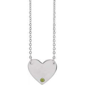 Sterling Silver Natural Peridot Engravable Heart 18" Necklace