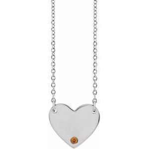 14K White Gold Natural Citrine Engravable Heart 18" Necklace