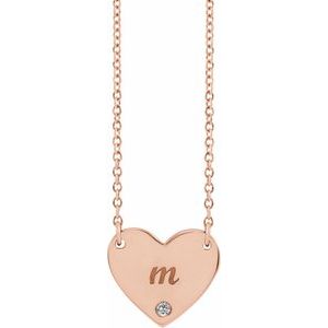 14K Rose Gold Natural White Sapphire Engravable Heart 18" Necklace