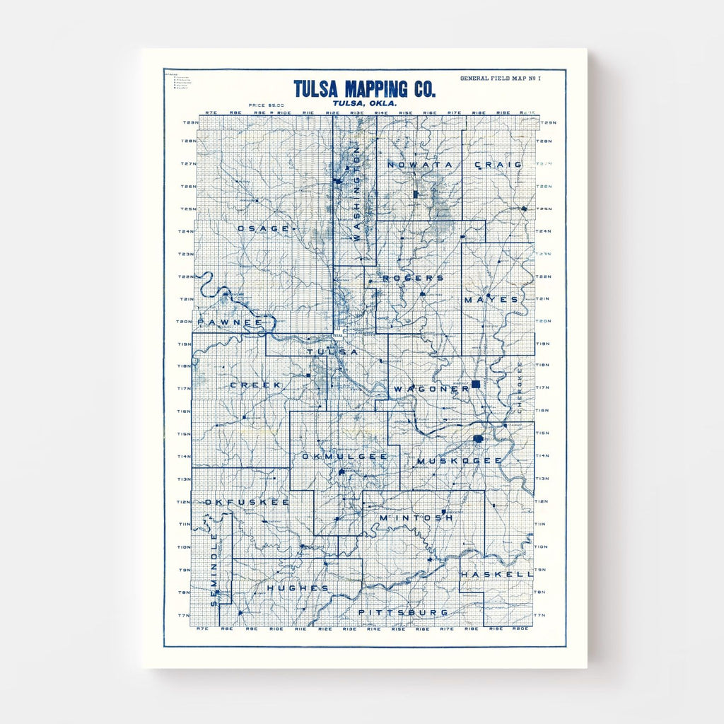 Vintage Map of Tulsa, Oklahoma 1913