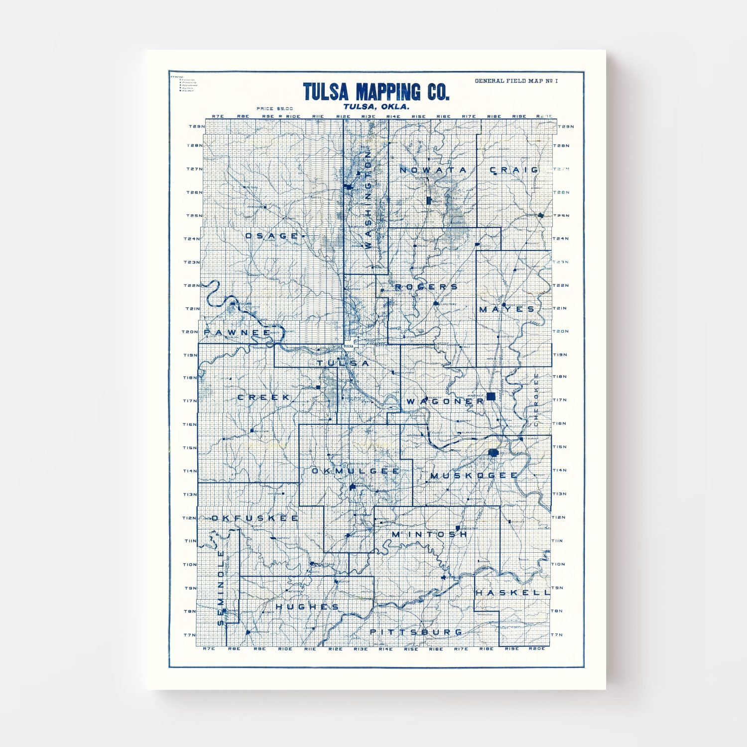 Vintage Map of Tulsa, Oklahoma 1913
