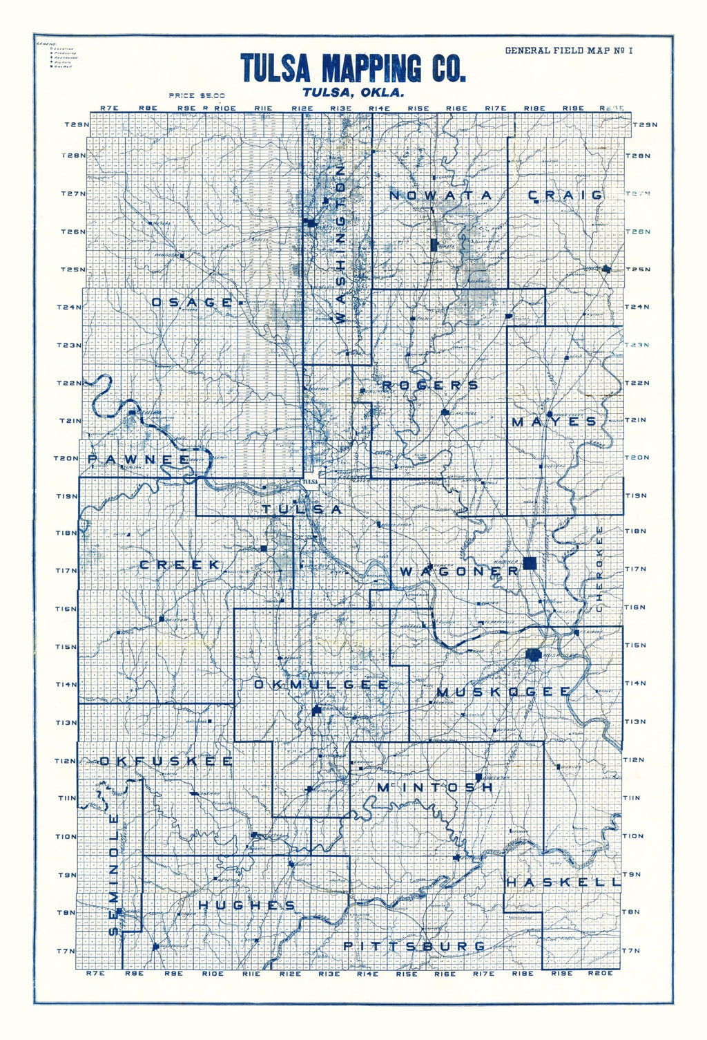 Vintage Map of Tulsa, Oklahoma 1913