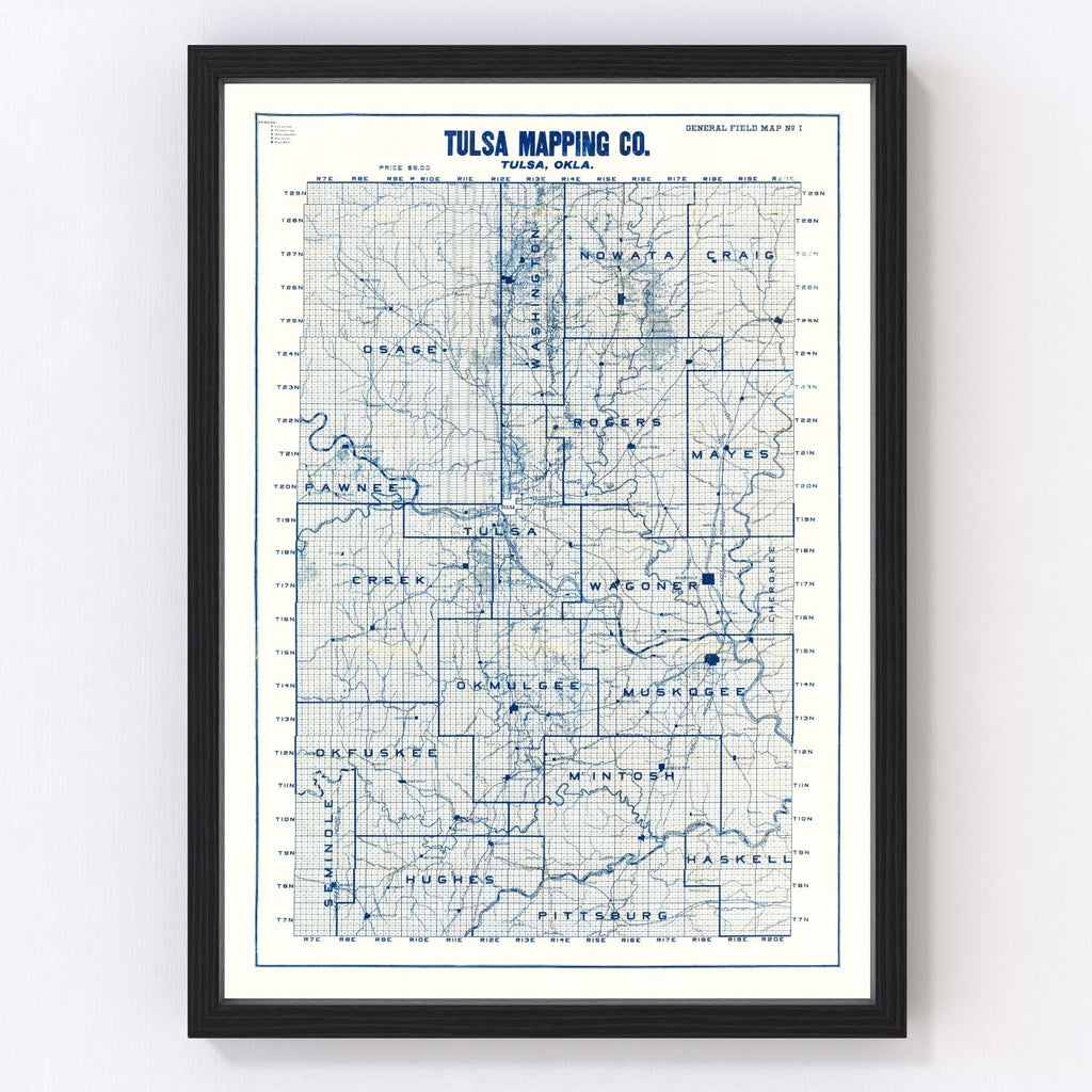 Vintage Map of Tulsa, Oklahoma 1913
