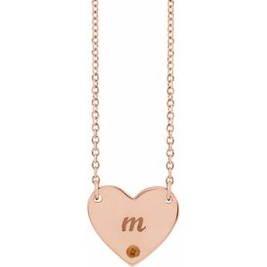 14K Rose Gold Natural Citrine Engravable Heart 18" Necklace