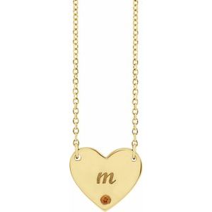 14K Yellow Gold Natural Citrine Engravable Heart 18" Necklace