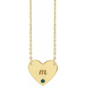 14K Yellow Gold Natural Alexandrite Engravable Heart 18" Necklace