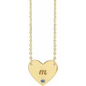 14K Yellow Gold Natural Aquamarine Engravable Heart 18" Necklace