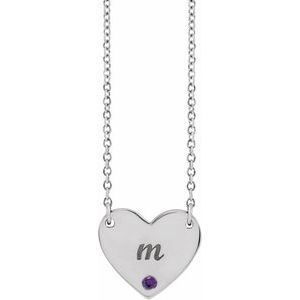 Platinum Natural Amethyst Engravable Heart 18" Necklace